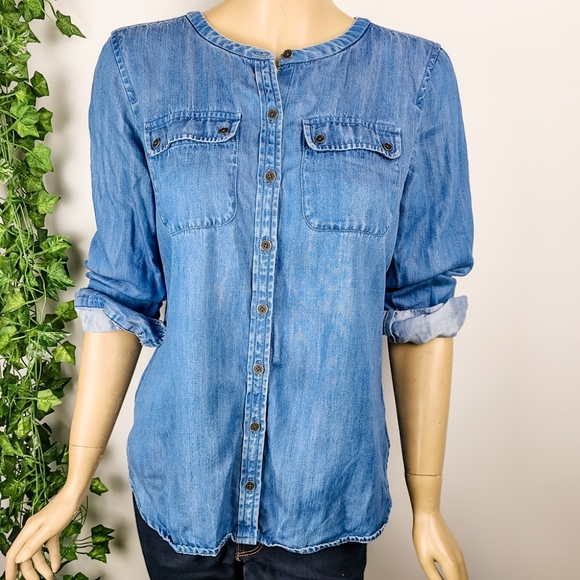 LOFT Tops - LOFT Softened Denim Long Sleeve Top Medium